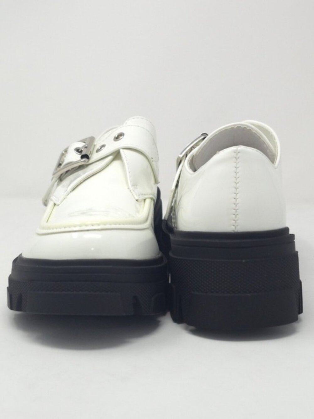 White Chunky Platform Loafers Buckle Strap Lug Sole Slip On Casual Trendy - Picture 5 of 9